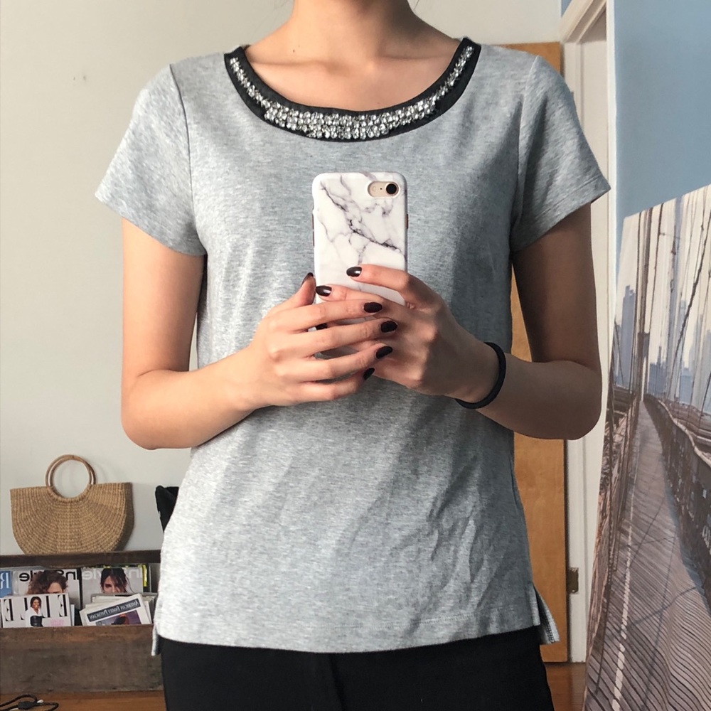 Grey Top with Neck Embellishment